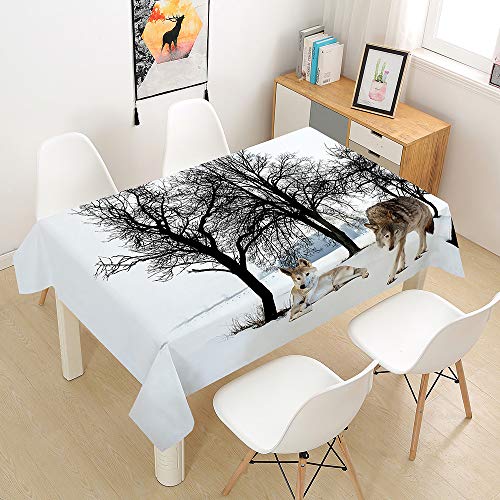 Hiser Tischdecke Wasserdicht Tischwäsche, Rechteckig Abwaschbar 3D Tier Wolf Drucken Polyester Tischdecken Abwischbar Tischtuch für Küche Party Outdoor Garten (Schnee,100x140cm) von Hiser