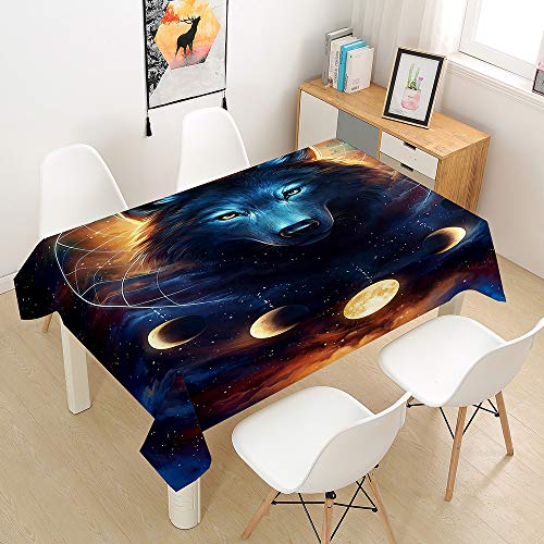 Hiser Tischdecke Wasserdicht Tischwäsche, Rechteckig Abwaschbar 3D Tier Wolf Drucken Polyester Tischdecken Abwischbar Tischtuch für Küche Party Outdoor Garten (dunkel,140x140cm) von Hiser