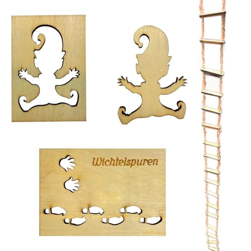 4 Stück Wichtel Fußabdrücke, Wichtel Schablone, Holz Wichtel Zubehör Weihnachten, Wichtel Schablonen Weihnachten Fenster, Wichteltür Zubehör Set, Weihnachtswichtel Schneespray Schablonen von Hislaves