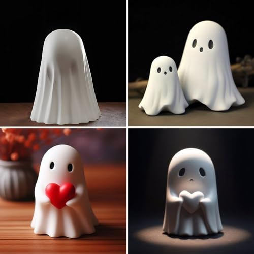 Halloween Geisterfigur - Niedliche Keramik Geist Statue, Gruselige Halloween Deko für Zuhause, Resin Geisterfigur für Innen- und Außenbereich, Halloween Tischdeko und Regaldekoration (Sätze) von Hislaves