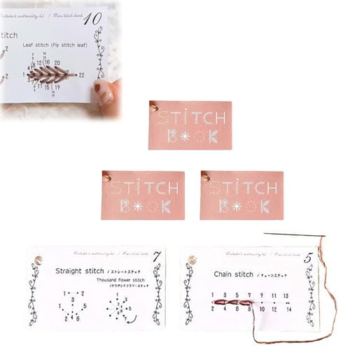 Hislaves Kreatives Mini-Nähbuch, DIY Mini-Nähkarten-Set, Stickstich-Buch für Anfänger und Fortgeschrittene, Nähtechniken und Handnähmuster für Stick- und Nähbegeisterte (3 Stück) von Hislaves