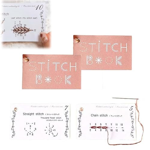 Kreatives Mini-Nähbuch, DIY Mini-Nähkarten-Set, Stickstich-Buch für Anfänger und Fortgeschrittene, Nähtechniken und Handnähmuster für Stick- und Nähbegeisterte (2 Stück) von Hislaves