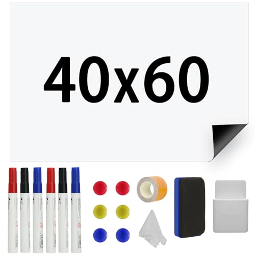 Hisredsun 40x60cm Magnetisches Whiteboard-Papier, Selbstklebendes Magnetisches Whiteboard-Blatt Mit Trockenem Radiergummi, Magnetischer Whiteboard-Aufkleber Für Wand Büro Haus Schule (Weiß, 40x60) von Hisredsun