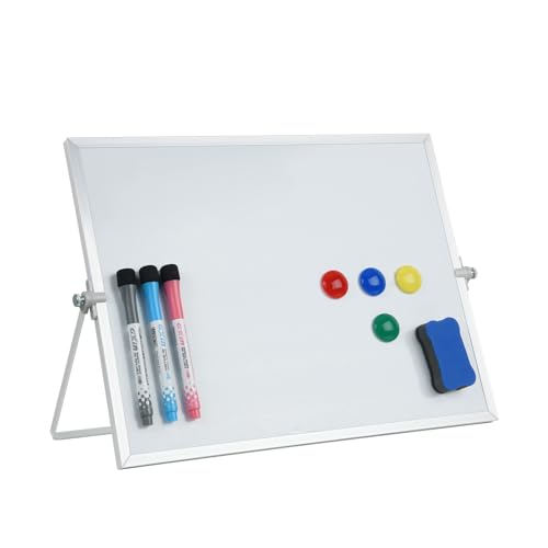 Hisredsun Kleines Whiteboard mit Ständer, 40x30cm Doppelseitiges A3 Mini-Magnet-Whiteboard mit 3 Stiften und 1 Radiergummi,Tragbare Whiteboard-Staffelei für Klassenzimmer, Zuhause und Büro von Hisredsun