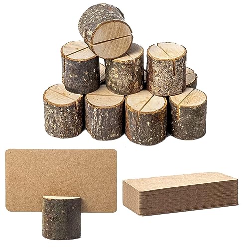 Histos 12 x Mini-Platzkartenhalter aus Holz und 24 x Kraft-Tischkarten, rustikale Mini-Tischnummernhalter von Histos