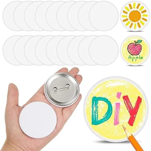 Histos 20 Stück DIY weiße Knopfnadeln 58 mm blanko Bastelknopf Silber DIY Abzeichen für DIY Handwerk Weihnachten Bastelbedarf von Histos