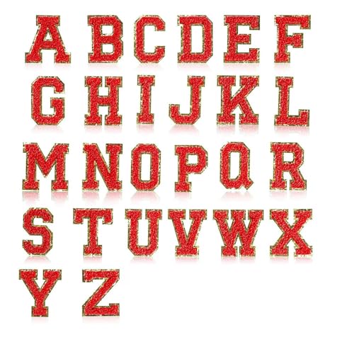 Histos 26 Teile selbstklebende Chenille Buchstaben Varsity Buchstaben A-Z Glitter Eisen auf Alphabet-Locken rot von Histos