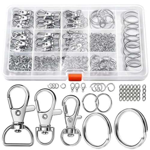 Histos 265-Teiliges Metall-Karabinerverschluss-Set mit Schlüsselring zum Basteln, Lanyard-Clips, Karabinerhaken, Drehverschlüsse, Clip-Set-Set von Histos