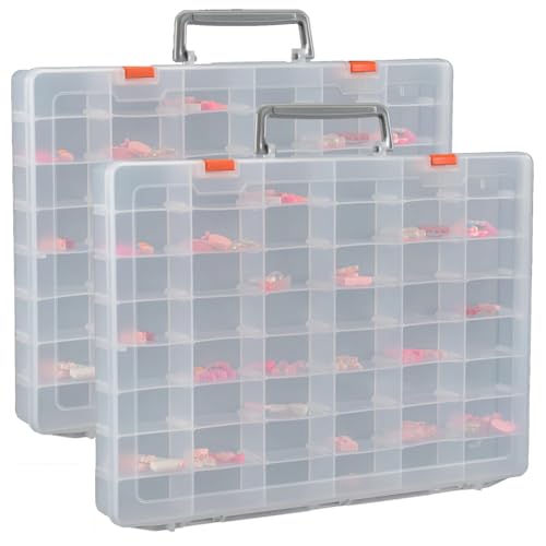 Histos 2er-Pack Große Organizer-Boxen Aus Transparentem Kunststoff mit 48 Fächern und Verstellbaren Trennwänden, Aufbewahrungsboxen für Schmuck und Perlen von Histos