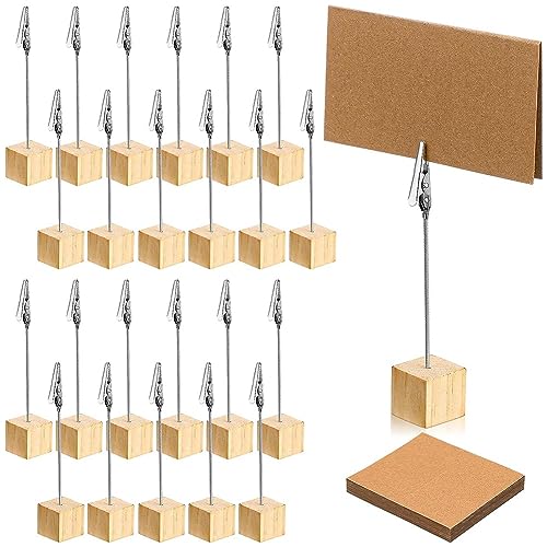 Histos Rustikale Tischnummernhalter aus Holz, mit Memo-Clips und Kraftkarten, 24 Stück von Histos