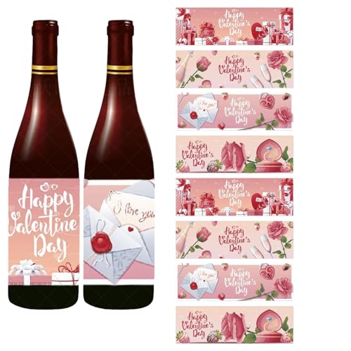 Hitburu Hochzeits-Wasserflaschen-Etiketten, Happy Valentines Day-Etiketten | 8X Hochzeitsweinglas-Dekorationsaufkleber | Romantische Hochzeits-Weinglas-Klebeaufkleber für die Geschäftsverpackung von Hitburu