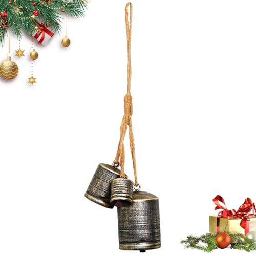 Hitburu Vintage rustikale Glocken, Weihnachtskuhglocken - Jingle Tree Dekor,Weihnachtsglocken, Jingle Tree Decor mit Juteseil für Wall Gardens Home Decor von Hitburu