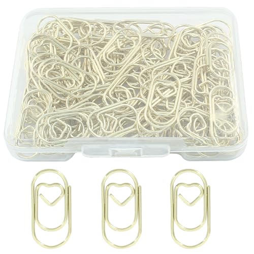 Hitefu 100 Stück Mini-herzförmige Clips, 2 cm, niedliche Büroklammern, kleine Büroklammern für Dekoration, Organisation, Dokument, Büro (Gold) von Hitefu