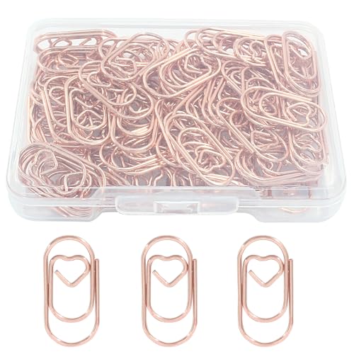 Hitefu 100 Stück Mini-herzförmige Clips, 2 cm, niedliche Büroklammern, kleine Büroklammern für Dekoration, Organisation, Dokument, Büro (Roségold) von Hitefu