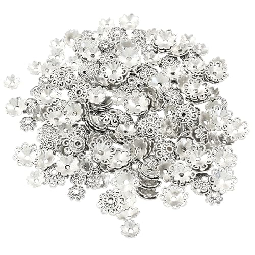 Hitefu Filigrane Abstandshalter-Perlen, 8 mm/10 mm/12 mm, Bali-Stil, Blumenperlenkappen für Valentinstag, Geburtstag und Hochzeit, Schmuck, DIY (Tibetisches Silber), 300 Stück von Hitefu