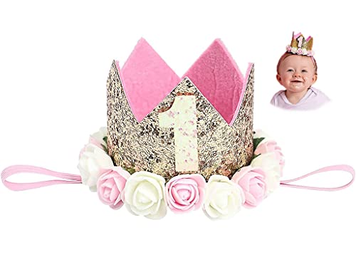 Hitopin 1 Stücke Geburtstag Baby Krone Mit der Nummer 1, Baby Princess Crown Geburtstagskrone Haarband Haarschmuck Prinzessin Geburtstagskrone Mädchen Haarband Baby Geburtstag Hut (Rosa) von Hitopin