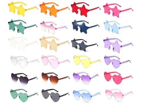 Hitopin 24 Stück herzförmige Partybrillen, randlose Herz-Sonnenbrille, Stern-Sonnenbrille, herzförmige Sonnenbrille, für Karneval, Sommer, Party, Strand, Foto-Requisiten (farbig) von Hitopin