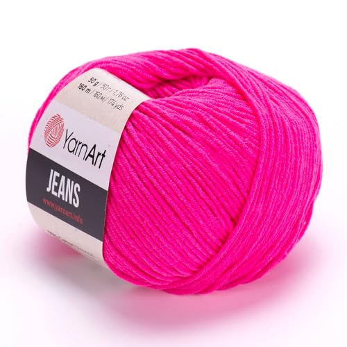 1 Knäuel / Packung YarnArt Jeansgarn, je Knäuel 160 m, 55 % Baumwolle, 45 % Acryl, Strickhäkeln und Amigurumi-Garn, 59 - Neon Pink von Hiveroots