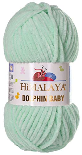 Himalaya Dolphin Baby Chenille-Garn, je Knäuel 100 g, 120 m, 100 % Polyester, super sperrige Babydecke, Samt-Amigurumi-Garn, 80307 - Hellminzgrün, 1 Knäuel von Hiveroots