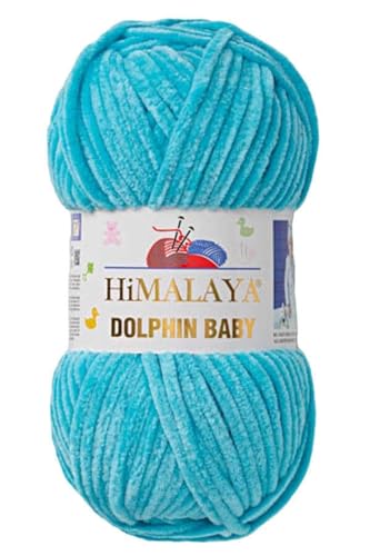 Himalaya Dolphin Baby Chenille-Garn, je Knäuel 100 g, 120 m, 100 % Polyester, super sperrige Babydecke, Samt-Amigurumi-Garn, 80315, Cyan, 1 Knäuel von Hiveroots