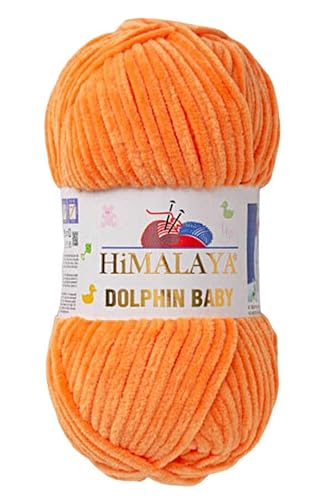 Himalaya Dolphin Baby Chenille-Garn, je Knäuel 100 g, 120 m, 100 % Polyester, super sperrige Babydecke, Samt-Amigurumi-Garn, 80316 - Orange von Hiveroots