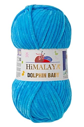 Himalaya Dolphin Baby Chenille-Garn, je Knäuel 100 g, 120 m, 100 % Polyester, super sperrige Babydecke, Samt-Amigurumi-Garn, 80326, Babyblau, 1 Knäuel von Hiveroots