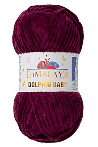 Himalaya Dolphin Baby Chenille-Garn, je Knäuel 100 g, 120 m, 100 % Polyester, super sperrige Babydecke, Samt-Amigurumi-Garn, 80339, Dunkelviolett, 1 Knäuel von Hiveroots