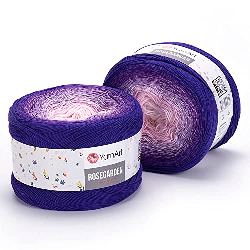 Yarnart Rosegarden Farbverlaufs-Baumwollgarn, jedes Knäuel 250 g / 1000 m, 100 % Baumwolle, super feines Kuchengarn, Fingergewicht zum Stricken und Häkeln, 321 - Lila Rosa von Hiveroots