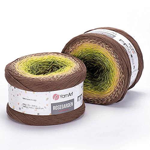 Yarnart Rosegarden Farbverlaufs-Baumwollgarn, jedes Knäuel 250 g / 1000 m, 100 % Baumwolle, super feines Kuchengarn, Fingergewicht zum Stricken und Häkeln, 322 - Braungrün von Hiveroots