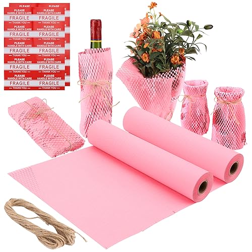 Geschenkpapier,2 Rollen Waben Verpackungspapier, 30 cm x 45 m (erweitert), recycelbare Kissenpapier-Schutzrolle für Versand, Umzug, Geschenkverpackung oder Dekoration (Rosa) von Hivexagon