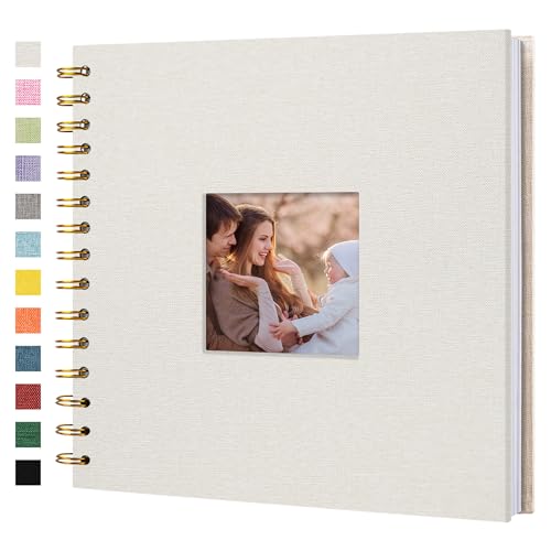 Hiwhy Scrapbook Fotoalben Leineneinband 20,5x20,5 cm 40 Seiten Hardcover Kraft Weiß Seiten Erinnerung Scrapbooking Buch für Hochzeit Reise Baby Dusche Gästebuch, Beige von Hiwhy