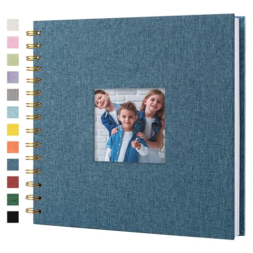 Hiwhy Scrapbook Fotoalben Leineneinband 20,5x20,5 cm 40 Seiten Hardcover Kraft Weiß Seiten Erinnerung Scrapbooking Buch für Hochzeit Reise Baby Dusche Gästebuch, Dunkelblau von Hiwhy