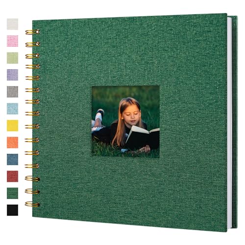 Hiwhy Scrapbook Fotoalben Leineneinband 20,5x20,5 cm 40 Seiten Hardcover Kraft Weiß Seiten Erinnerung Scrapbooking Buch für Hochzeit Reise Baby Dusche Gästebuch, Dunkelgrün von Hiwhy