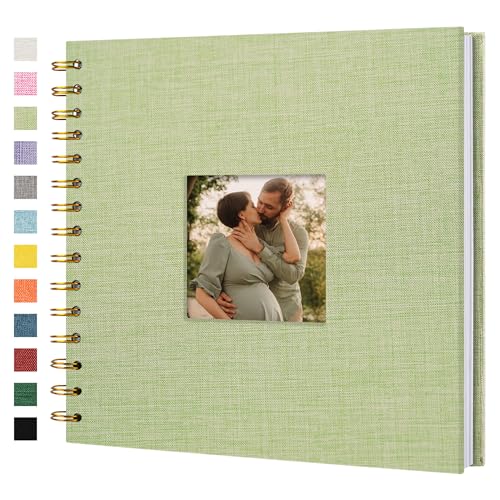 Hiwhy Scrapbook Fotoalben Leineneinband 20,5x20,5 cm 40 Seiten Hardcover Kraft Weiß Seiten Erinnerung Scrapbooking Buch für Hochzeit Reise Baby Dusche Gästebuch, Grasgrün von Hiwhy