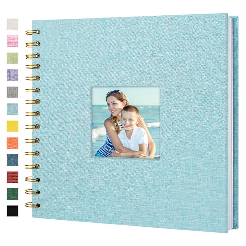 Hiwhy Scrapbook Fotoalben Leineneinband 20,5x20,5 cm 40 Seiten Hardcover Kraft Weiß Seiten Erinnerung Scrapbooking Buch für Hochzeit Reise Baby Dusche Gästebuch, Hellblau von Hiwhy