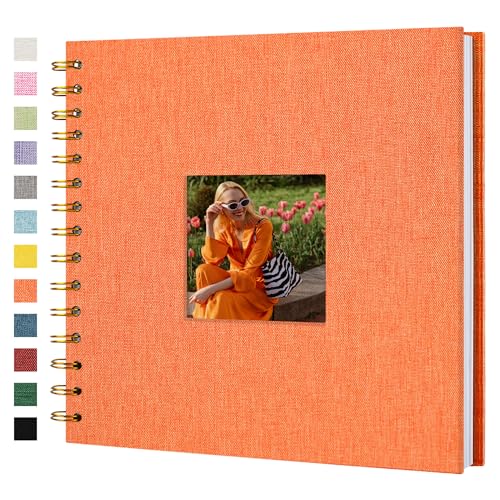 Hiwhy Scrapbook Fotoalben Leineneinband 20,5x20,5 cm 40 Seiten Hardcover Kraft Weiß Seiten Erinnerung Scrapbooking Buch für Hochzeit Reise Baby Dusche Gästebuch, Orange von Hiwhy