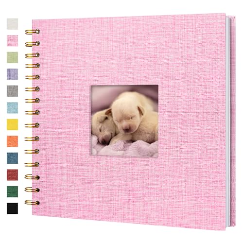 Hiwhy Scrapbook Fotoalben Leineneinband 20,5x20,5 cm 40 Seiten Hardcover Kraft Weiß Seiten Erinnerung Scrapbooking Buch für Hochzeit Reise Baby Dusche Gästebuch, Rosa von Hiwhy