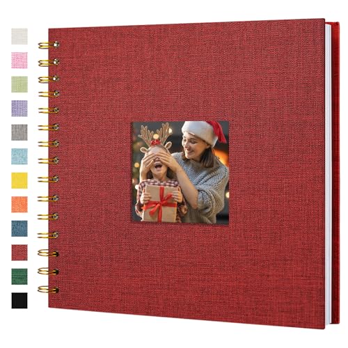 Hiwhy Scrapbook Fotoalben Leineneinband 20,5x20,5 cm 40 Seiten Hardcover Kraft Weiß Seiten Erinnerung Scrapbooking Buch für Hochzeit Reise Baby Dusche Gästebuch, Rot von Hiwhy