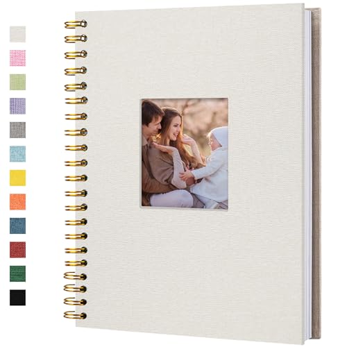 Hiwhy Scrapbook Fotoalben Leineneinband 28x20,5 cm 40 Seiten Hardcover Kraft Weiß Seiten Erinnerung Scrapbooking Buch für Hochzeit Reise Baby Dusche Gästebuch, Beige von Hiwhy