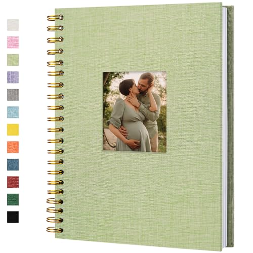 Hiwhy Scrapbook Fotoalben Leineneinband 28x20,5 cm 40 Seiten Hardcover Kraft Weiß Seiten Erinnerung Scrapbooking Buch für Hochzeit Reise Baby Dusche Gästebuch, Grasgrün von Hiwhy