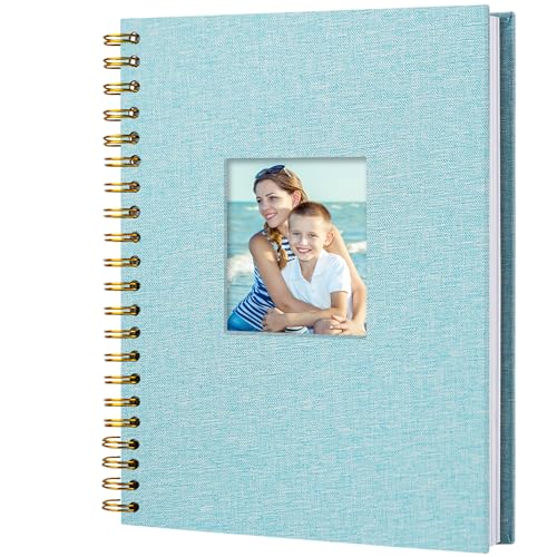 Hiwhy Scrapbook Fotoalben Leineneinband 28x20,5 cm 40 Seiten Hardcover Kraft Weiß Seiten Erinnerung Scrapbooking Buch für Hochzeit Reise Baby Dusche Gästebuch, Hellblau von Hiwhy