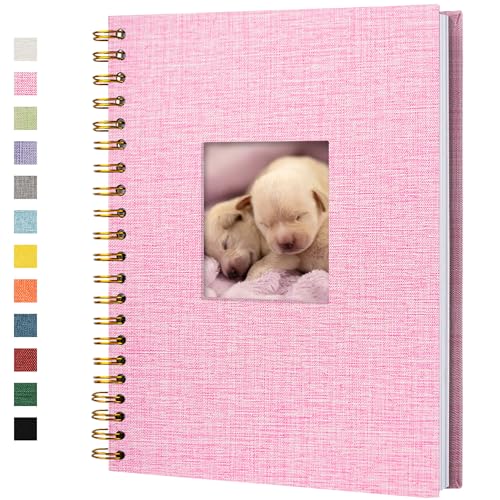 Hiwhy Scrapbook Fotoalben Leineneinband 28x20,5 cm 40 Seiten Hardcover Kraft Weiß Seiten Erinnerung Scrapbooking Buch für Hochzeit Reise Baby Dusche Gästebuch, Rosa von Hiwhy