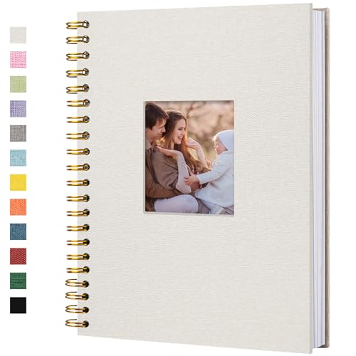 Hiwhy Scrapbook Fotoalben Leineneinband 28x20,5 cm 80 Seiten Hardcover Kraft Weiß Seiten Erinnerung Scrapbooking Buch für Hochzeit Reise Baby Dusche Gästebuch, Beige von Hiwhy