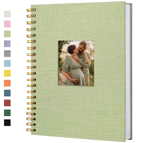 Hiwhy Scrapbook Fotoalben Leineneinband 28x20,5 cm 80 Seiten Hardcover Kraft Weiß Seiten Erinnerung Scrapbooking Buch für Hochzeit Reise Baby Dusche Gästebuch, Grasgrün von Hiwhy