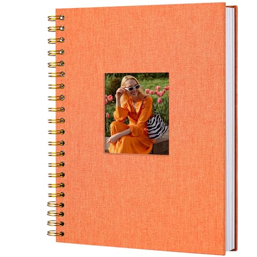 Hiwhy Scrapbook Fotoalben Leineneinband 28x20,5 cm 80 Seiten Hardcover Kraft Weiß Seiten Erinnerung Scrapbooking Buch für Hochzeit Reise Baby Dusche Gästebuch, Orange von Hiwhy