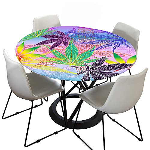 Hixingo 3D Buntes Blatt Tischdecke Abwaschbar Gartentischdecke Tischdecke Elastisch Rund Tischdecken Tischtuch Indoor Tisch Schutz für Restaurant, Familie (Durchmesser 90cm,Bunt) von Hixingo