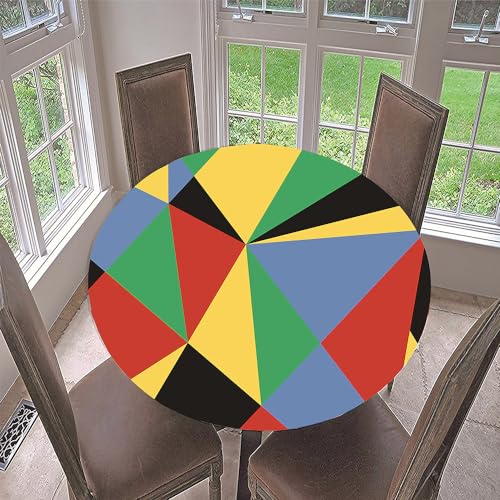 Hixingo 3D Geometrisch Tischdecke Abwaschbar Gartentischdecke Tischdecke Elastisch Rund Tischdecken Tischtuch Outdoor Indoor Tisch Schutz für Restaurant, Familie (Bunt,Diameter 110cm) von Hixingo