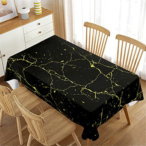 Hixingo 3D Marmor Tischdecken Abwaschbar Tischdecke Tischwäsche Wasserabweisend wasserdichte Rechteckige Tischtuch Küchentischdecke für Party Garten Küche (140x140cm,Schwarz Gold) von Hixingo