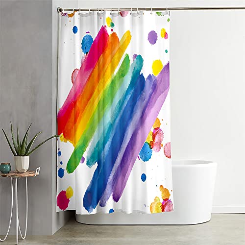 Hixingo 3D Regenbogen Wasserdicht Duschvorhang, Blickdicht Duschvorhänge mit 12 Duschvorhängeringen Duschvorhang Waschbar Duschvorhang Set für Familie (90x180cm,Gouache Regenbogen) von Hixingo