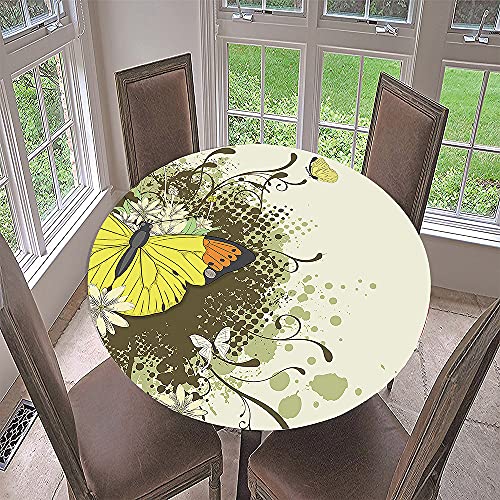 Hixingo 3D Schmetterling Tischdecke Abwaschbar Rund Tischdecken, Elastisch Gartentischdecke Tischtuch Indoor Tisch Schutz für Restaurant, Familie (Durchmesser 120cm,Gelber Schmetterling) von Hixingo